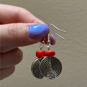 Handcrafted Boho Chic Spiral Earrings with Coral - Women Jewelry